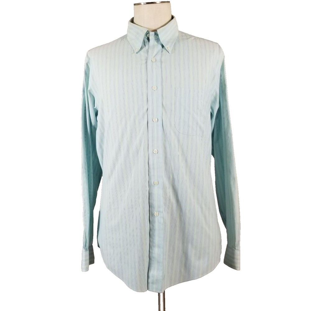 Brooks Brothers Button Up Mens L Blue Striped Original Polo Slim Fit Dress Shirt